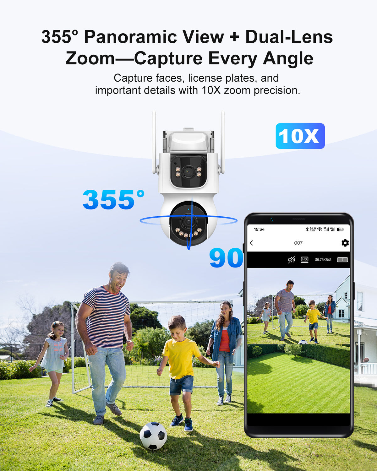355 degree panoramic view with 10x digital zoom on the 360 degree lens