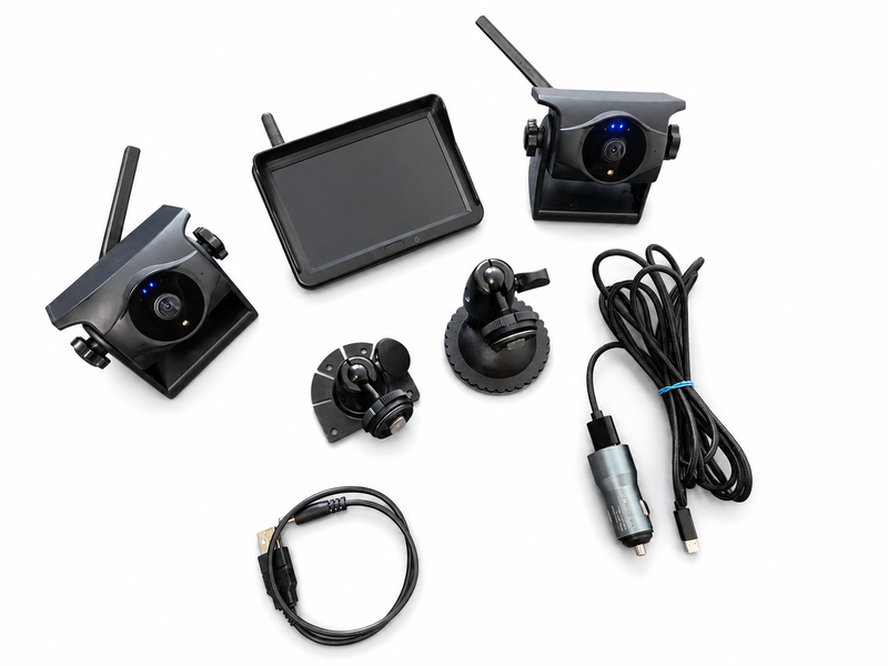 Wireless camera kit Plus 2x Cameras + Monitor Windshield Suction Mount
