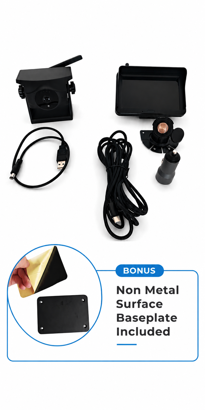 Camera kit contents laid out on a table
