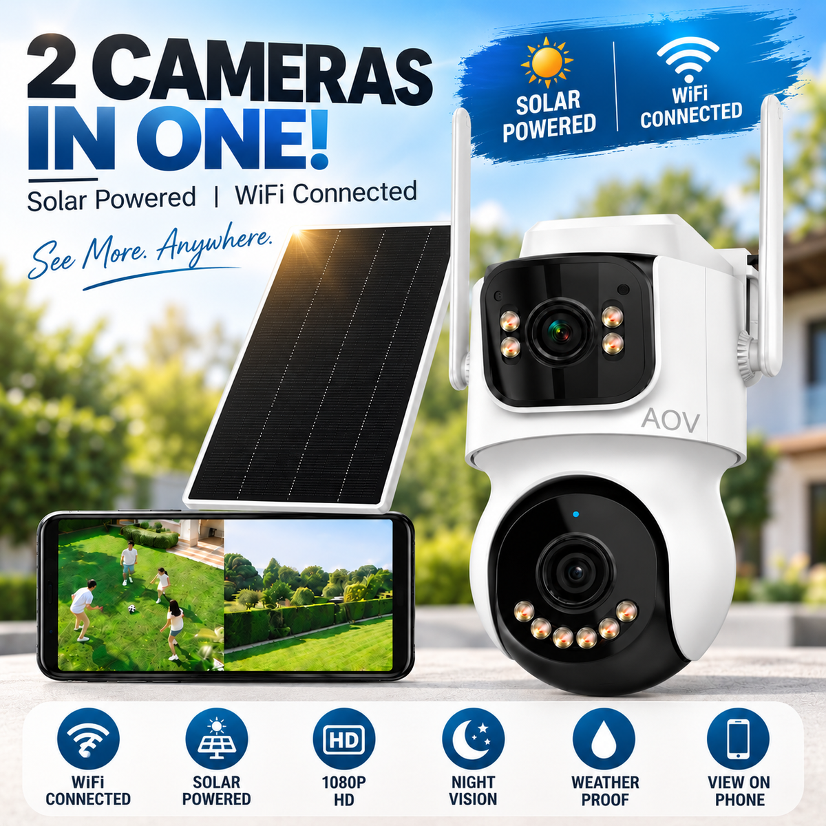 Vision 1 Home - Solar Powered WIFI 360 Double Camera - Inc VAT