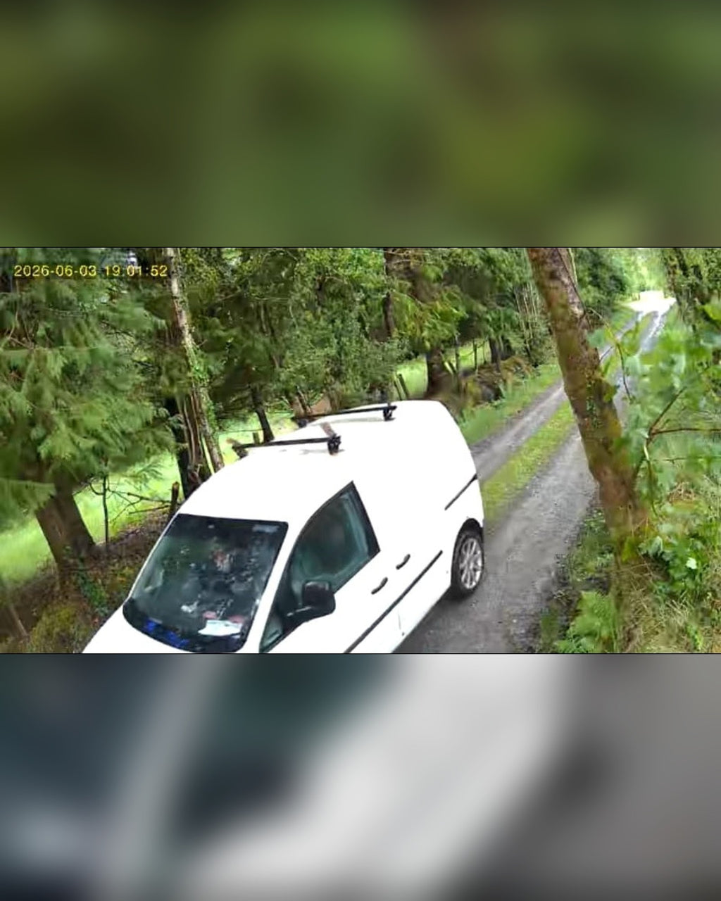REAL FOOTAGE: 4G camera by day - vehicle on a woodland lane