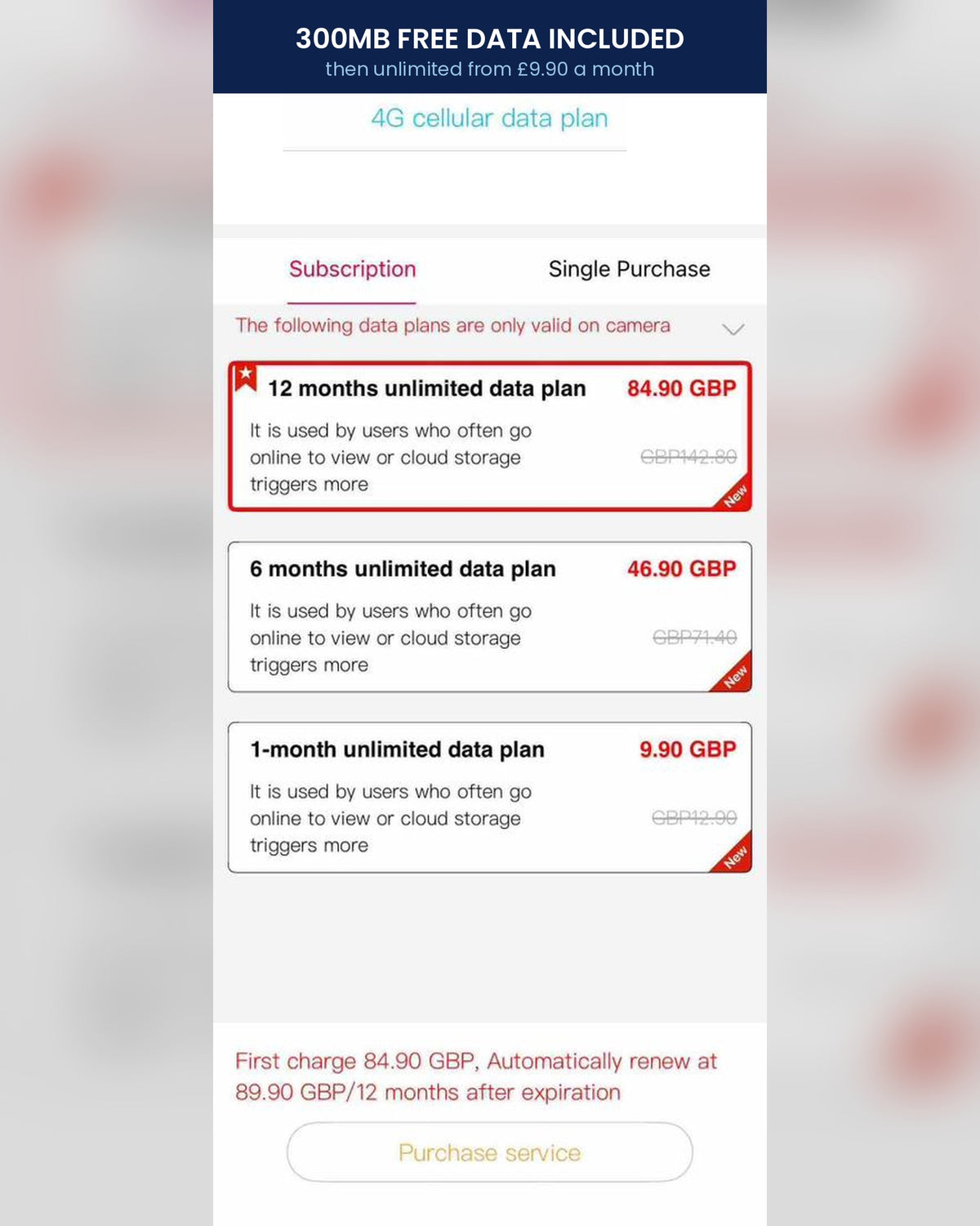 300MB free data included - then unlimited 4G plans from £9.90 a month